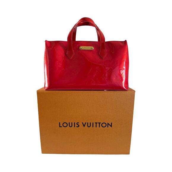 Louis Vuitton Wilshire PM Vernis Rose Pop Patent Tote Red Pink Monogram Bag Box - Picture 2 of 16